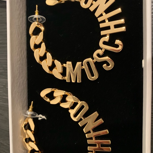 H&MxMoschino Gold Chain Hoop Earrings - Picture 4 of 4